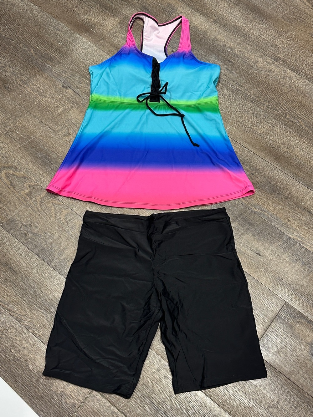 2-Piece Tankini and Swim Short Bathing Suit Rainbow and Black 2XL NWOT